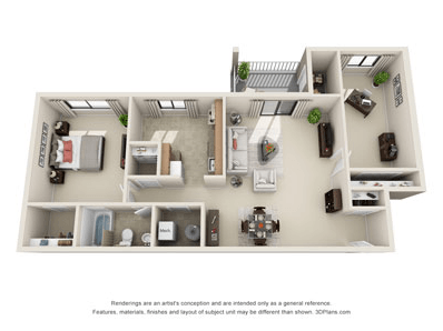 Floor plan for 1 bed, 1 bath, 950 sqft